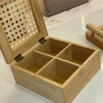 CAIXA ORGANIZADORA DE BAMBU COM DIVISORIAS E TAMPA EM TRELICA 17CM X 16CM X 7,5CM - Imagem 2