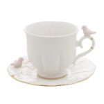 XÍCARA COM PIRES P/CHA PORCELANA BIRDS ROSA 200ml - Imagem 2