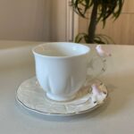 XÍCARA COM PIRES P/CHA PORCELANA BIRDS ROSA 200ml