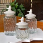 KIT 3 POTES DE VIDRO C/ TAMPA PASSARINHO EM CERAMICA -REF: 251661