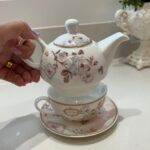 JOGO BULE/XICARA DE CHÁ JARDIM CAIXA LAÇO ROSA BRANCA