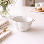 BOWL DE CERAMICA BRANCO LACINHOS 16.5X12.5X7CM